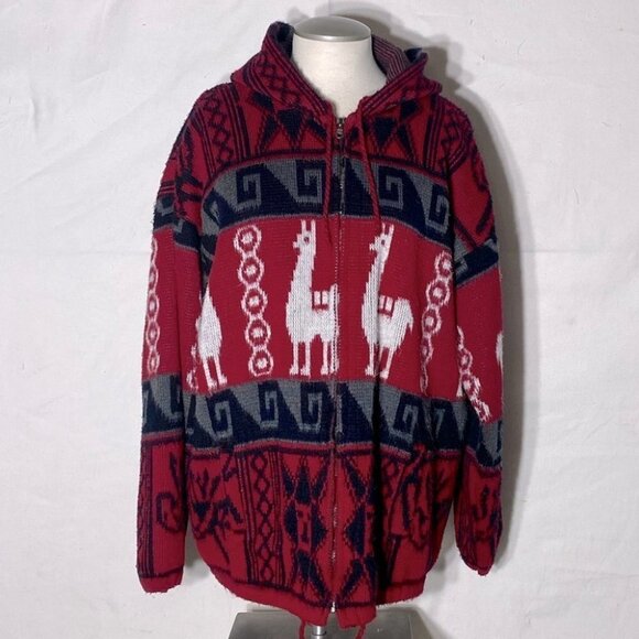 Tejidos Ruminahui Red Alpaca Zip Front Wool Sweater L - Picture 2 of 15